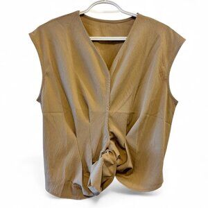 Minimalist Tan Draped Sleeveless Top | Elastic Back Hem | Modern Hong Kong Style